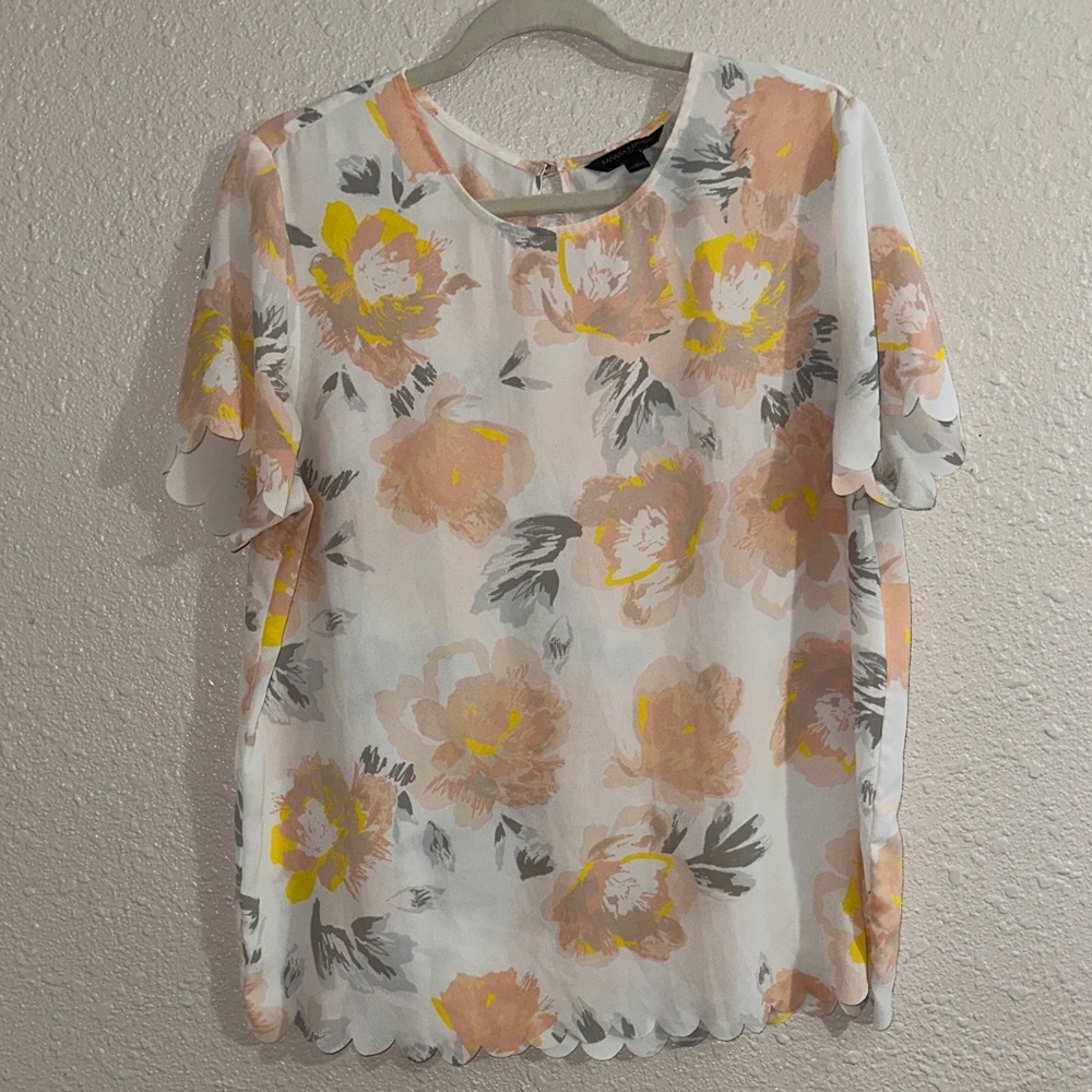 Banana Republic Floral Blouse in Cream, Yellow, and Gray